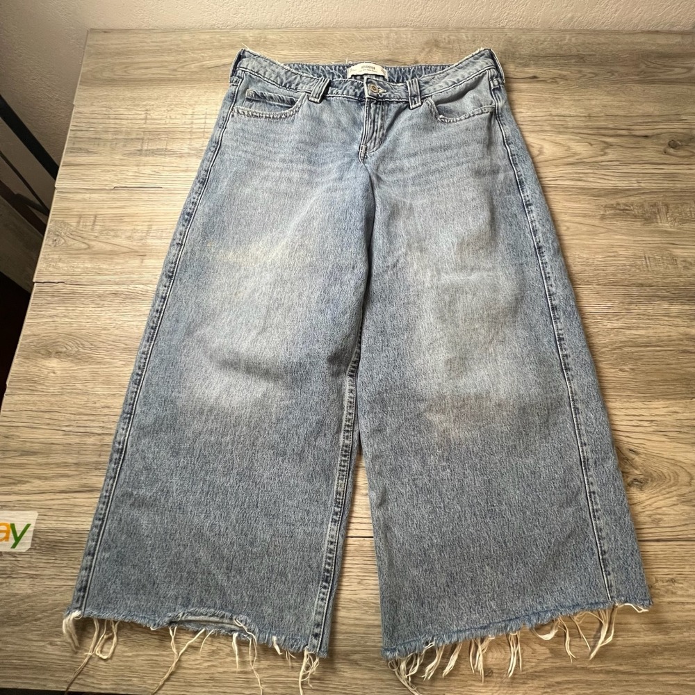 Hollister Jeans Mens 32 Light Blue Low-Rise Super Baggy Wide Leg Raw Hem Y2K 90s